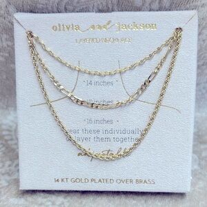 Brand New Olivia and Jackson 14K Gold Plated Layered Necklace Set Adjustable
